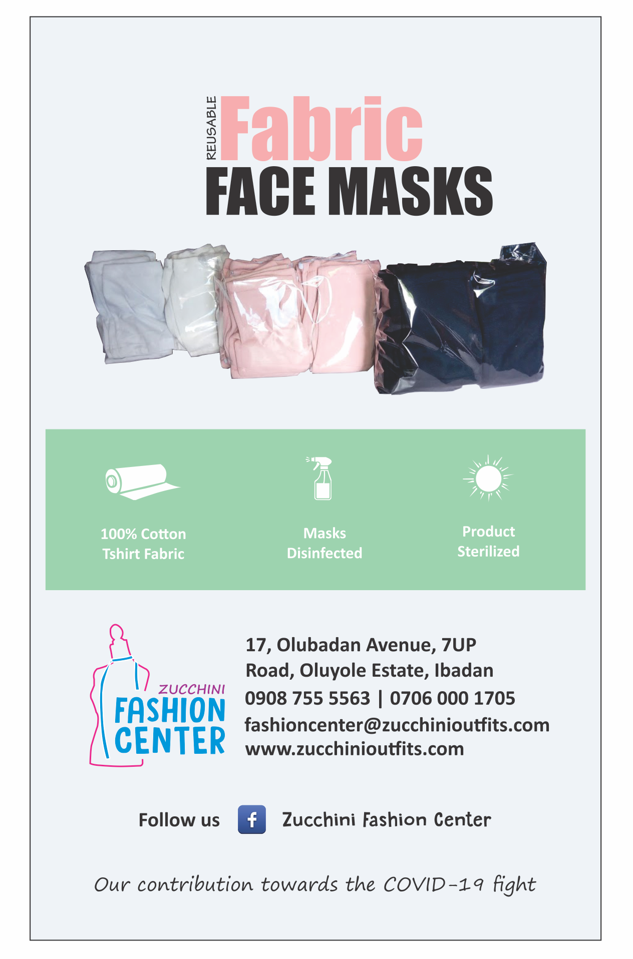 COVID19 Zucchini Fabric Face Mask Instructions and Guidance for Use